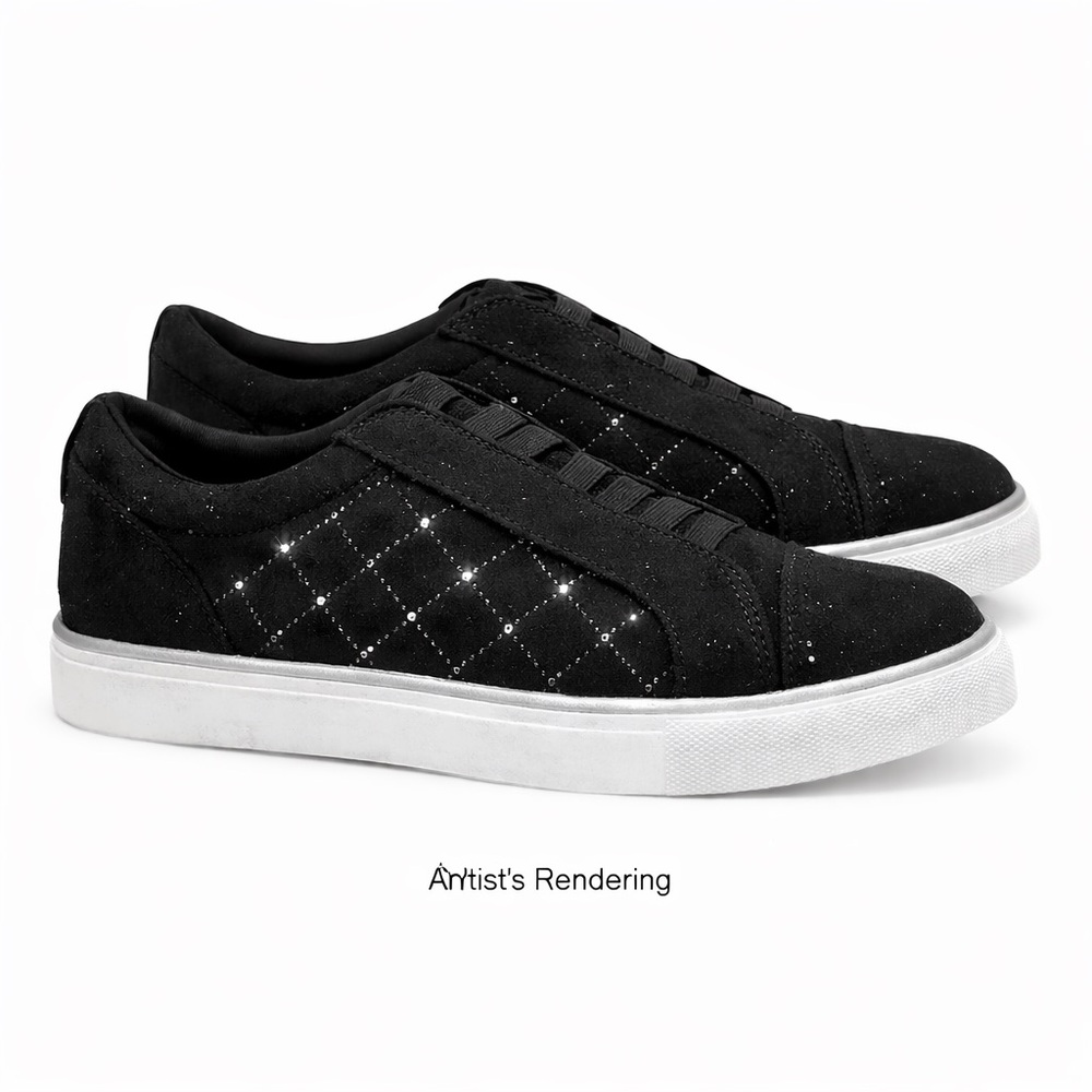 Kenneth Cole Reaction Bonnie Quilt Sneakers Rhinestones Black Micro size‎ 6.5